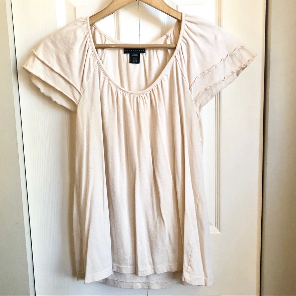 Ruffle Sleeve Cream Scoop Neck Top | Apostrophe